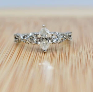 1-1/4 CT TDW Marquise White Diamond Solitaire 14 K White Gold Engagement Ring - Picture 1 of 21