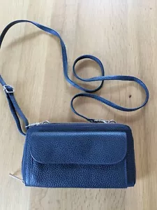 Damen Lederhandtasche mit abnehmbaren Schulterriemen, dunkelblau - Bild 1 von 5