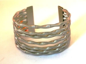 Tan trend silver tone twisted 7 row cuff open bracelet - Picture 1 of 2