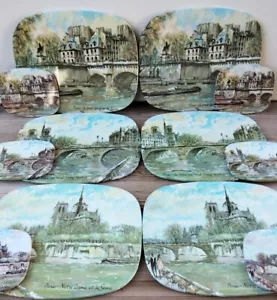 Vtg Cork Backed Metal Place Mats & Coasters PARIS Set Of 12 Made In England VGC - Picture 1 of 14