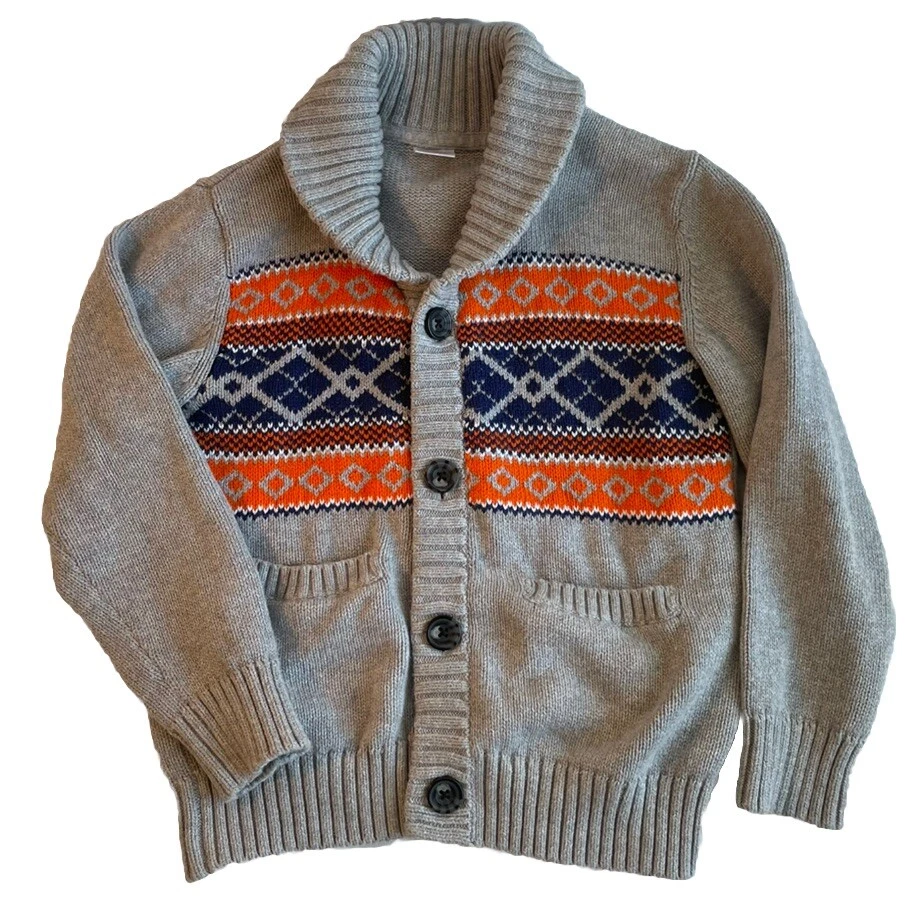 Gymboree Size S 5/6 Gray Orange Blue Button Up Cardigan Shawl Collar Grandpa - Image 1 of 4