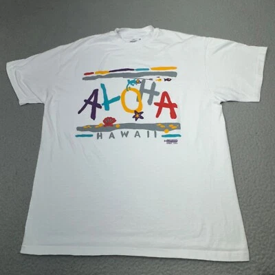 Camisa Hawaiana De Colección Hombres Grande Blanca Aloha Puntada Única Hecha en EE. UU. Camisetas Rivales Años 90 Foto 1 de 4