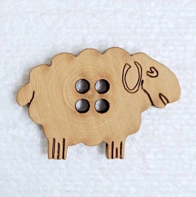 JHB Wooden Sheep Button 37mm Novelty 4 Hole Wooly Farm Animal Sewing Art Crafts - Image 1 of 4
