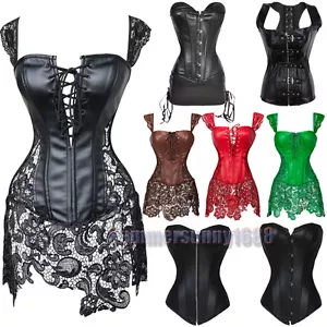 Plus Size Lingere 2X 3X 4X 5X 6X Leather Corset & Skirt SEXY Lingerie Bustier - Picture 1 of 11