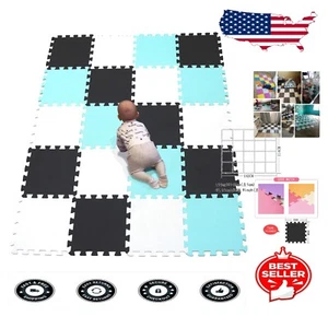 Non-Toxic Kids Soft Interlocking Mat - 20 Thick Puzzle Tiles for Playrooms - Picture 1 of 11