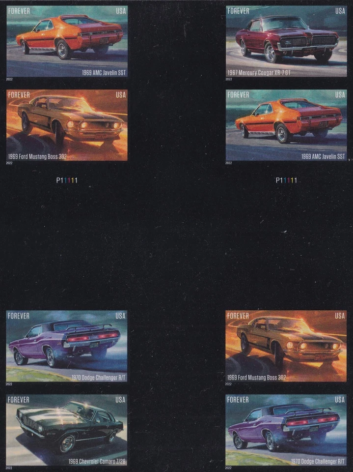 US 5715a-5719a 5719c Pony Cars imperf NDC cross gutter block 4x2 MNH 2022 - Image 1 of 1