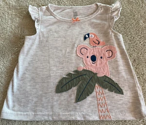 Just One You Girls Gray Pink Koala Parrot Palm Tree Cap Sleeve Shirt 3T - Picture 1 of 6