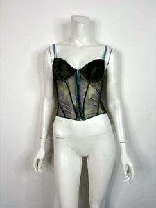 Vtg Roberto Cavalli Green Camo Print Mesh Top 42 M - Picture 1 of 7