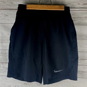 Nike Dri-Fit Training Shorts Small Solid Black Gray Logo Above Knee Pockets  - Picture 1 of 12