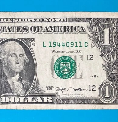 1944 September 11 (L 19440911 C) BIRTHDAY Note $1 One Dollar Bill - Image 1 of 4