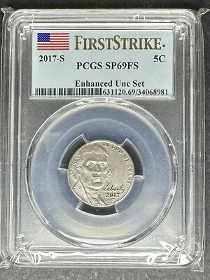 2017-S Satin Jefferson Nickel First Strike PCGS SP-69 FS, Buy 3 Items Get $5 Off - Image 1 of 2