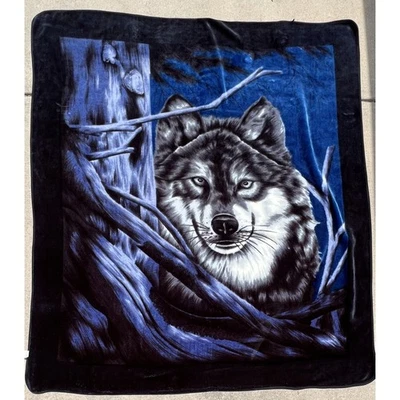 Винтажный корейский Minky Wolf плед королева размер очень плюшевый большой 88 «X 78» - Изображение 1 из 4