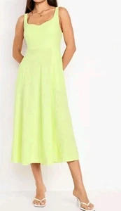 Antiguo Vestido Azul Marino Mezcla de Lino Calado Midi Sin Mangas Amarillo Lima Verde Talla M Nuevo con Etiquetas - Imagen 1 de 14