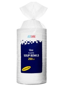 250 Pack – 12 Oz Disposable Plastic Soup Bowl Plates – Extremely Strong and S... - Picture 1 of 4