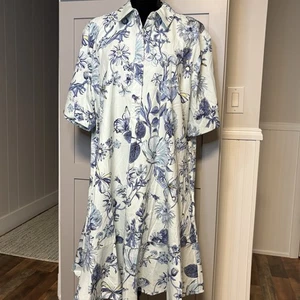 Chico's Blue A-line Dress Size 4 Floral Collar Ruffled Short Sleeve Women Knee - Picture 1 of 17