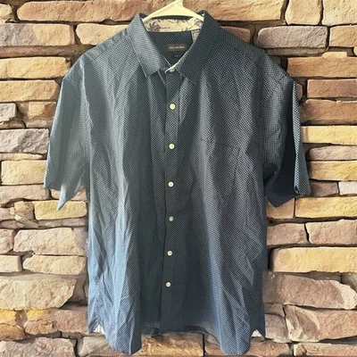 Van Heusen Mens Shirt Geometric Print Short Sleeve Slim Fit Blue XL 17/17.5 - Image 1 of 4