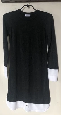 Calvin Klein Womens S Long Sleeve Charcoal Gray Crew Neck Sweater Dress White - Image 1 of 4