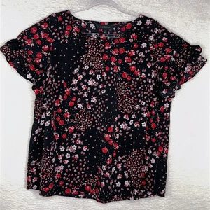 Lane Bryant Shirt Damen 14 schwarz rot Blumen Rüschenärmel Bluse Top Sommer - Bild 1 von 9