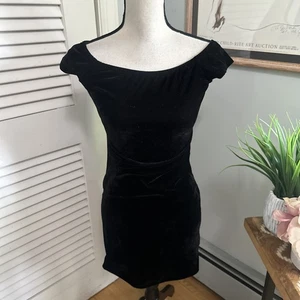 DONT ASK WHY AMERICAN EAGLE Dress One Size Black Velvet Mini Grunge Retro Y2K - Picture 1 of 10