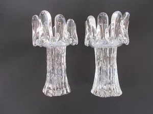 2 Kosta Boda 7" Sunflower Glass Pillar - Votive Candle Holders Scandinavian MCM - Picture 1 of 7