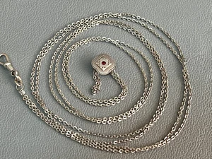 Victorian Hallmark 800 Silver Very Long Pocket Watch Chain w/Slider Ruby Stone - Picture 1 of 9