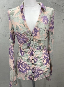 Free People Floral Top S Semi Sheer Lucky Shirtee Lilac Bloom Small Y2K Boho - Picture 1 of 18