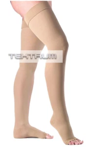Tektrum Thigh High Firm Compression Medical Stockings 23-32mmHg- Open Toe, Beige - Picture 1 of 4