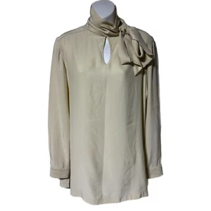 Kal Rieman crema ostrica cravatta sciarpa collo 100% seta blusa tunica top camicia 6 - Foto 1 di 9