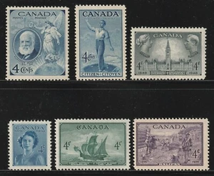 Canada Year Group 1947-1949, Set of 6 Different Stamps, MNH #274-277, 282, 283 - Picture 1 of 1