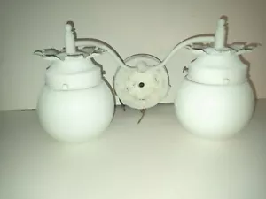 Vintage Antique Leaf Metal Wall Mount Wall Light Fixture w/ 2 Globes - Picture 1 of 5