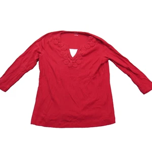 VAN HEUSEN Damen Top V-Ausschnitt 100% Baumwolle rot mit Stickerei Größe L - Bild 1 von 8