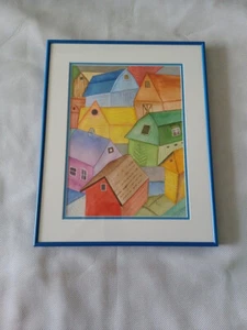 VIBRANT C. LUCK SIGNED FARM HOUSE CONTEMPORARY PRINT DOUBLE MATTED FRAME 18x20 - Picture 1 of 4