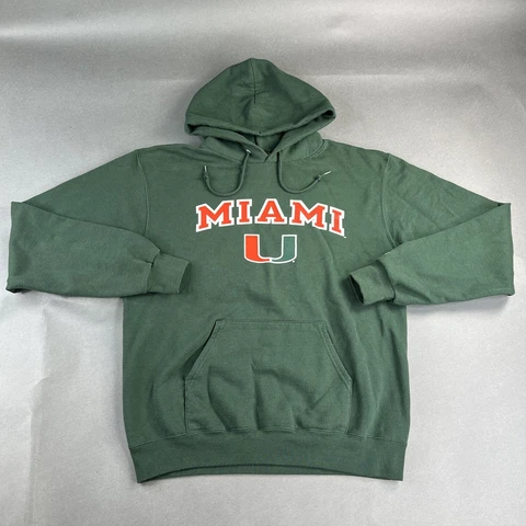 Miami Hurricanes Jacket Medium Green Mens NCAA Champion Eco Pullover Hoodie Used Cover
