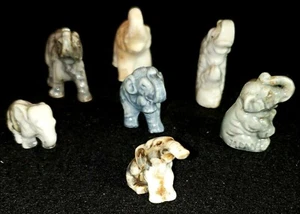 VTG Elephants Bisque, Ceramic, Porcelain Set of Seven Mini Japan - Picture 1 of 7