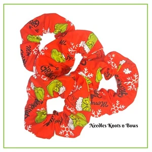 Grinch Christmas Holiday Hair Scrunchie, Handmade Red Hair Tie - Picture 1 of 1