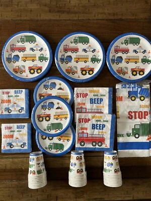 Birthday Party Partyware Trucks construction Traffic Jam Plates Cups ￼ napkins+ - Image 1 of 4
