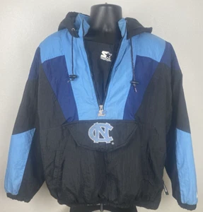 Vtg Starter Rare Men's North Carolina Hooded Half Zip Pullover Puffer Coat XL - Picture 1 of 12