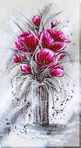 DIY Bead Embroidery Kit Red Emerald Flower Beaded stitching needlepoint beadwork - Picture 1 of 16