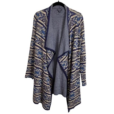 Lucky Brand Aztec Tribal Waterfall Cardigan Blue Taupe Size S - Image 1 of 4