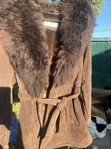 Jones New York Women's Real Lamb Fur Suede Leather Jacket, Brown, Size M - Picture 1 of 11