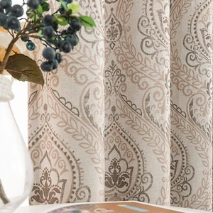 Farmhouse Floral Curtains for Living Room 84 Inch Length 2 52"W x 84"L Taupe - Picture 1 of 3