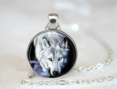 Collar Plata 20" CABEZA DE LOBO OJO ANIMAL GRIS LOBOS SALVAJES Colgante Foto Femenina Foto 1 de 4
