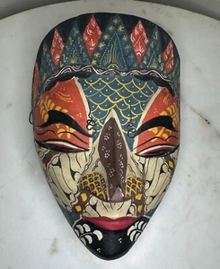 Vintage Tribal handbemalte Pappmaché KUNSTMASKE asiatische Wanddeko Figur 80er 90er GC - Bild 1 von 7