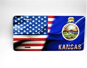 KANSAS STATE FLAG AMERICAN FLAG METAL CAR LICENSE PLATE. - Picture 1 of 14