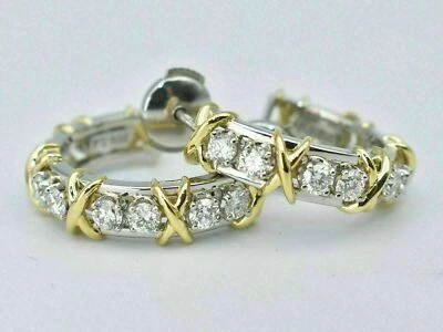 14K Gold-Plated Silver 2Ct Round Moissanite Huggie Hoop Women's Earrings - Image 1 of 4