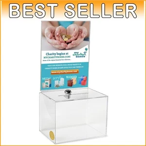 Elegant Clear Acrylic Charity Donation Box with Lock - 1.5 Lb Lightweight - Picture 1 of 8