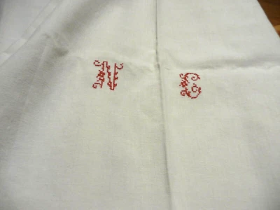 Linge ancien Retour de drap metis  avec  monogramme rouge NC ( ref 10 ) - Photo 1/3