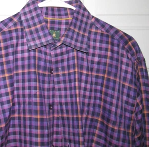 ROBERT TALBOTT Men's Large Button Up Shirt Purple Peach Check Cotton Long Sleeve - Picture 1 of 5