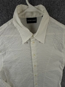 Emporio Armani Fluffy Textured White Button Up Long Sleeve Cotton Blend 16.5 - Picture 1 of 20