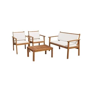 Patio Furniture 4 Piece with Table & Cushions for Deck,Balcony,Backyard, Natural - Picture 1 of 7